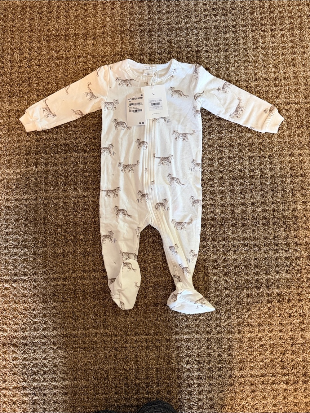 NWT Petit Lem White Leopard-Print Footed One-Piece - 6-9m
